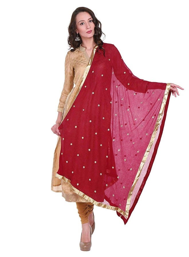 themilestocks Woman's Embroidered Chiffon Dupatta Scarf Shawl Wrap Soft Indian Bridal Wedding (Deep Pink) - Image 1